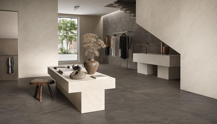 Pietra di Orosei | Emilceramica Gres Porcelánico Provenza Pietra Di Orosei Piedra Negocio Grigio Bruciato Fondo,perla Rilievi Imagen Galería | Emilceramica